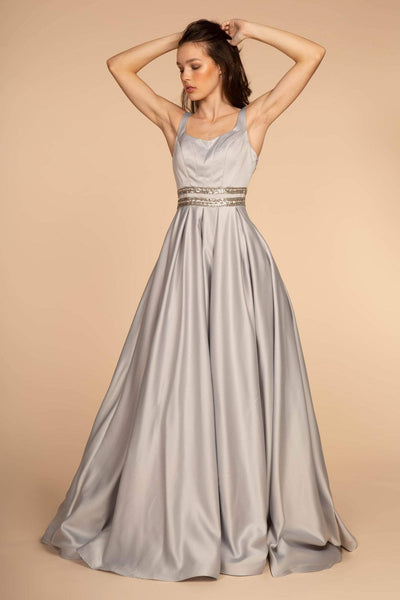 A-line Scoop Neck Sleeveless Full-Skirt Side Zipper Pleated Sheer Back Applique Beaded Sequined Sheer Natural Waistline Dress with a Brush/Sweep Train