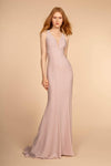 V-neck Sleeveless Floor Length Natural Waistline Mermaid Fitted Sheer Back Zipper Evening Dress with a Brush/Sweep Train