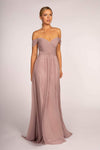 A-line Fitted Back Zipper Pleated Natural Waistline Floor Length Short Chiffon Sweetheart Off the Shoulder Dress