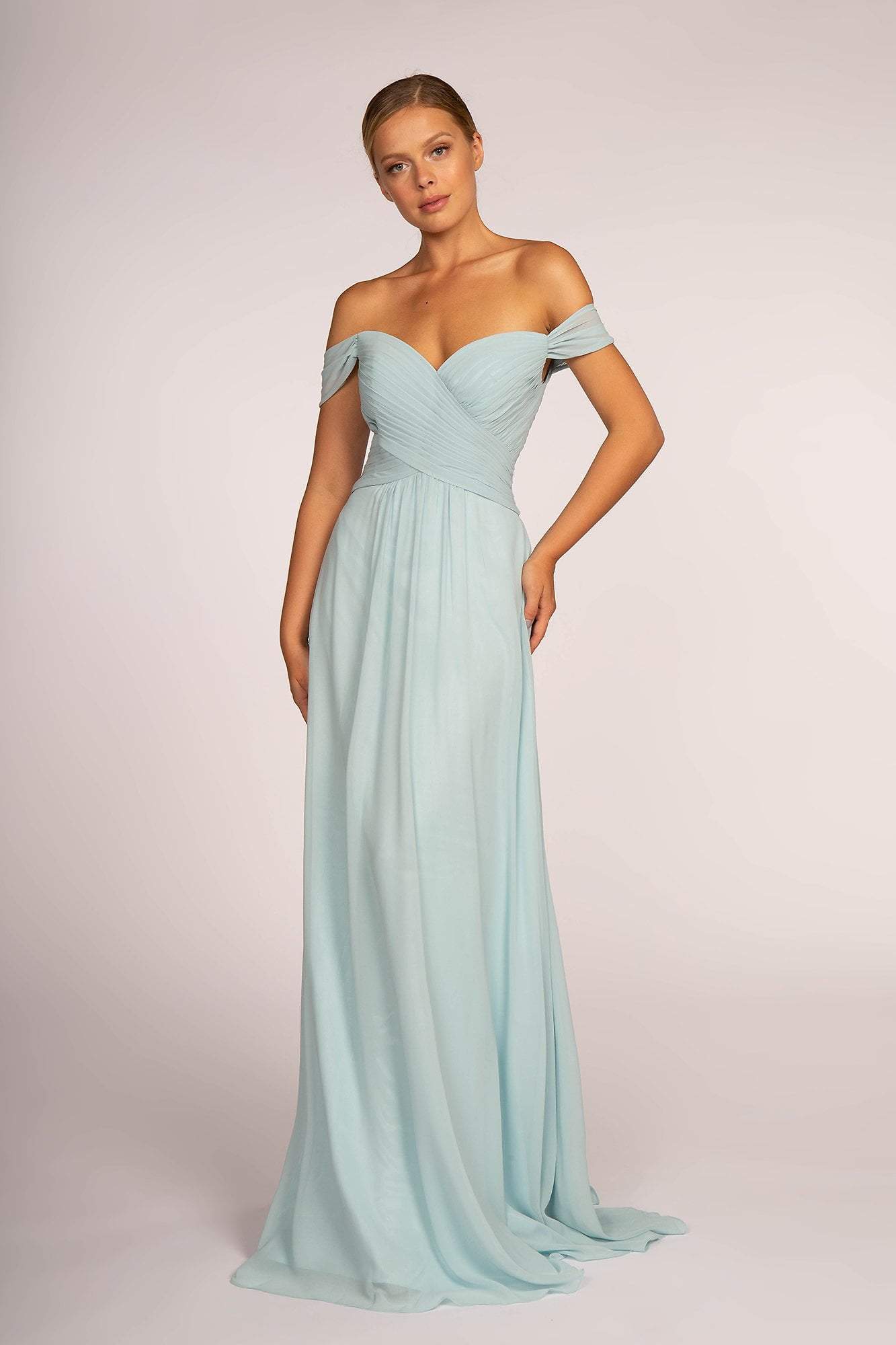 Elizabeth K - GL2550 Pleated Off-Shoulder Chiffon A-line Dress
