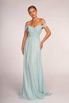 A-line Floor Length Short Off the Shoulder Natural Waistline Sweetheart Back Zipper Fitted Pleated Chiffon Dress