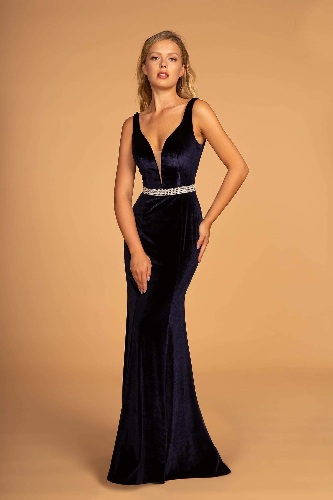 Elizabeth K - GL2559 Low Scoop Back Sleeveless V-Neck Velvet Gown
