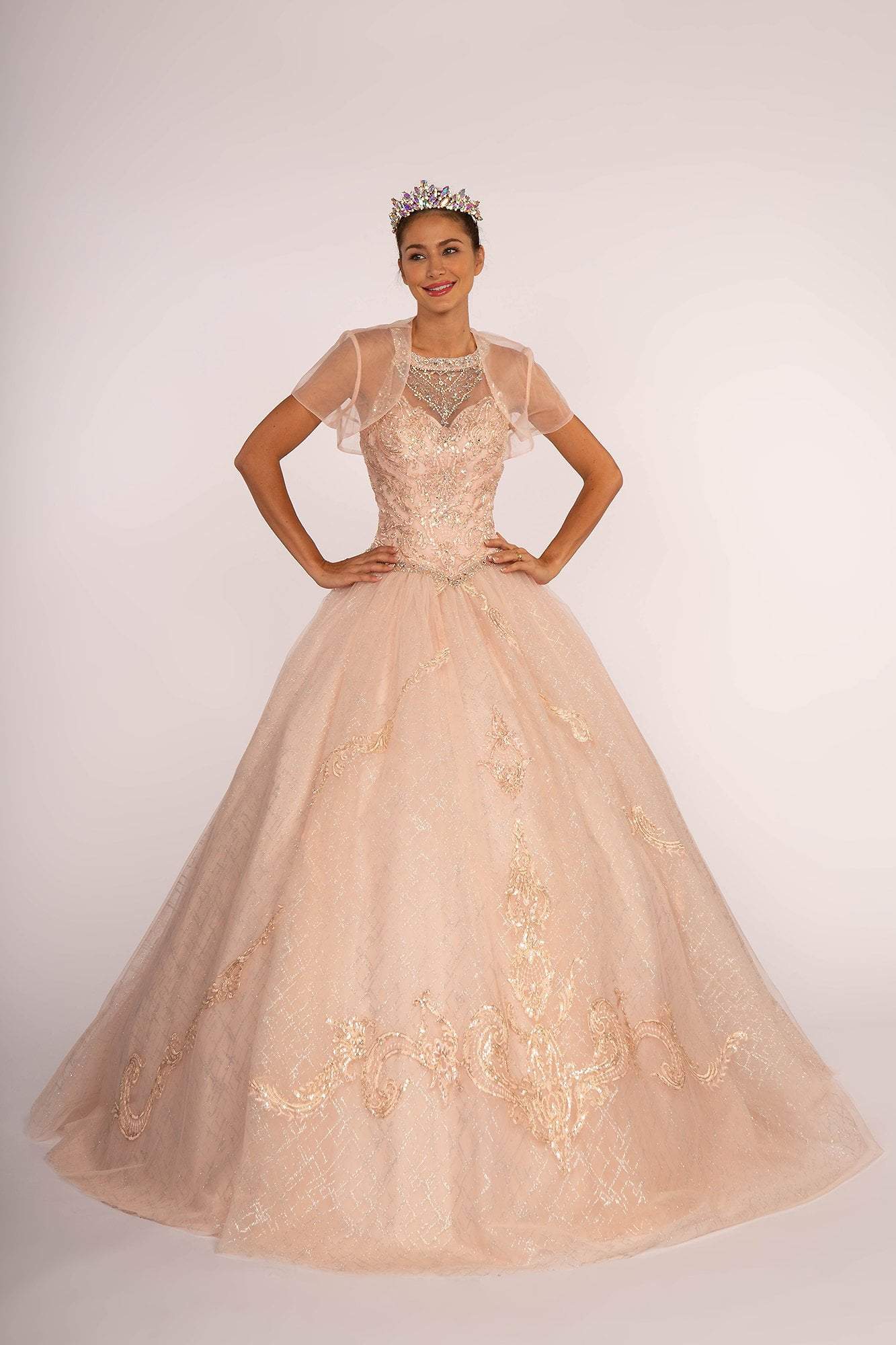 Elizabeth K - GL2600 Beaded Quinceanera with Sheer Bolero
