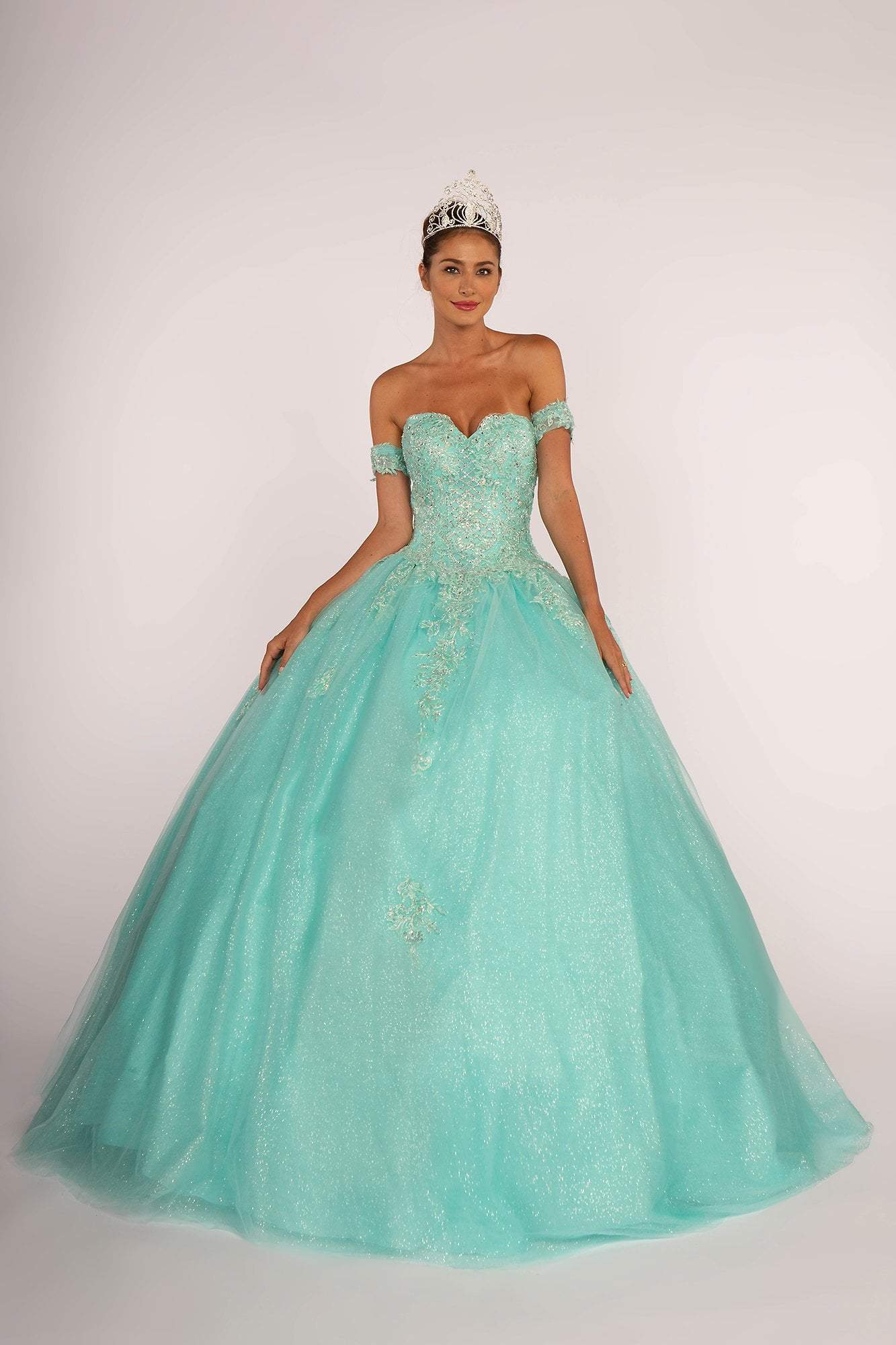 Elizabeth K - GL2604 Strapless Sweetheart Appliqued Glitter Ballgown
