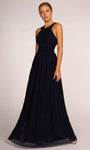 A-line Natural Waistline Sleeveless Halter Cutout Wrap Applique Pleated Fitted Floor Length Dress
