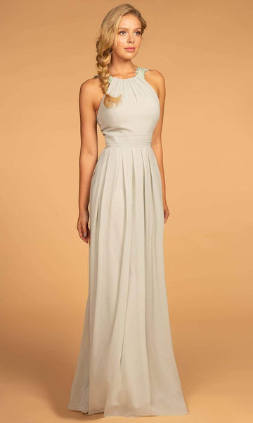 A-line Halter Natural Waistline Fitted Pleated Applique Wrap Cutout Floor Length Sleeveless Dress