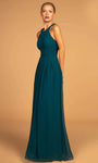 A-line Natural Waistline Sleeveless Floor Length Halter Applique Cutout Wrap Fitted Pleated Dress
