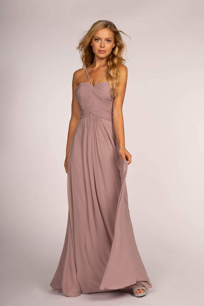 Sophisticated A-line Chiffon Fitted Pleated Cutout Back Zipper Sleeveless Spaghetti Strap Floor Length Short Natural Waistline Sweetheart Bridesmaid Dress