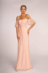 Sophisticated A-line Pleated Fitted Chiffon Straight Neck Off the Shoulder Spaghetti Strap Natural Waistline Dress