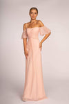 Sophisticated A-line Fitted Pleated Off the Shoulder Spaghetti Strap Straight Neck Natural Waistline Chiffon Dress