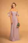 Sophisticated A-line Natural Waistline Off the Shoulder Spaghetti Strap Straight Neck Fitted Pleated Chiffon Dress