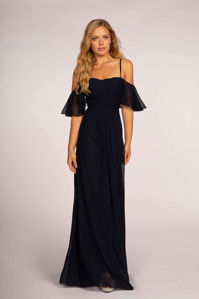 Sophisticated A-line Straight Neck Fitted Pleated Natural Waistline Off the Shoulder Spaghetti Strap Chiffon Dress