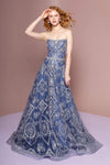 A-line Strapless Fitted Back Zipper Mesh Natural Waistline Floor Length Dress with a Brush/Sweep Train