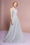 A-line V-neck Sleeveless Pleated Sheer Ruched V Back Back Zipper Natural Waistline Plunging Neck Floor Length Dress