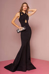 Jersey Mermaid Back Zipper Cutout Fitted Halter Sleeveless Floor Length Natural Waistline Dress with a Brush/Sweep Train