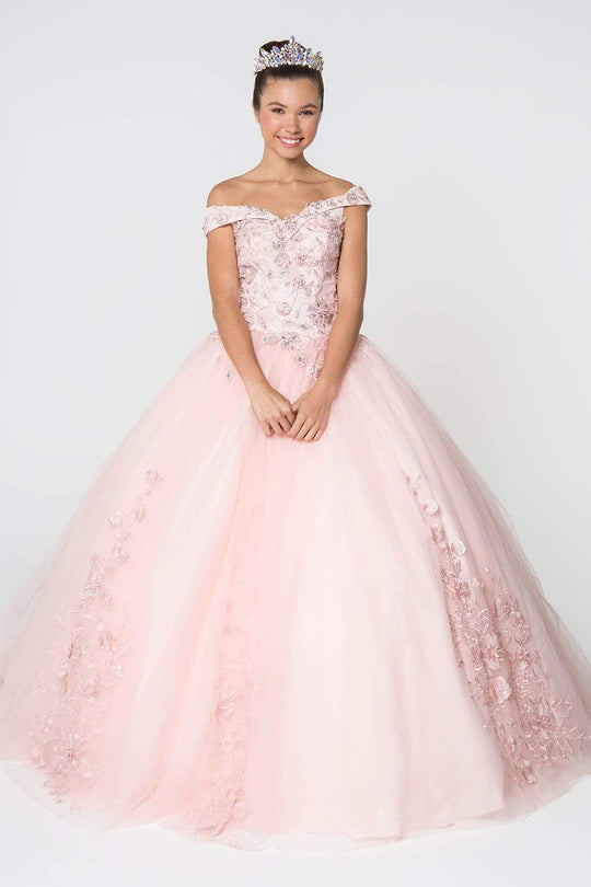 Ball Gown Off-The-Shoulder Charming Newest Pink Tulle Handmade Flower –  Oktypes