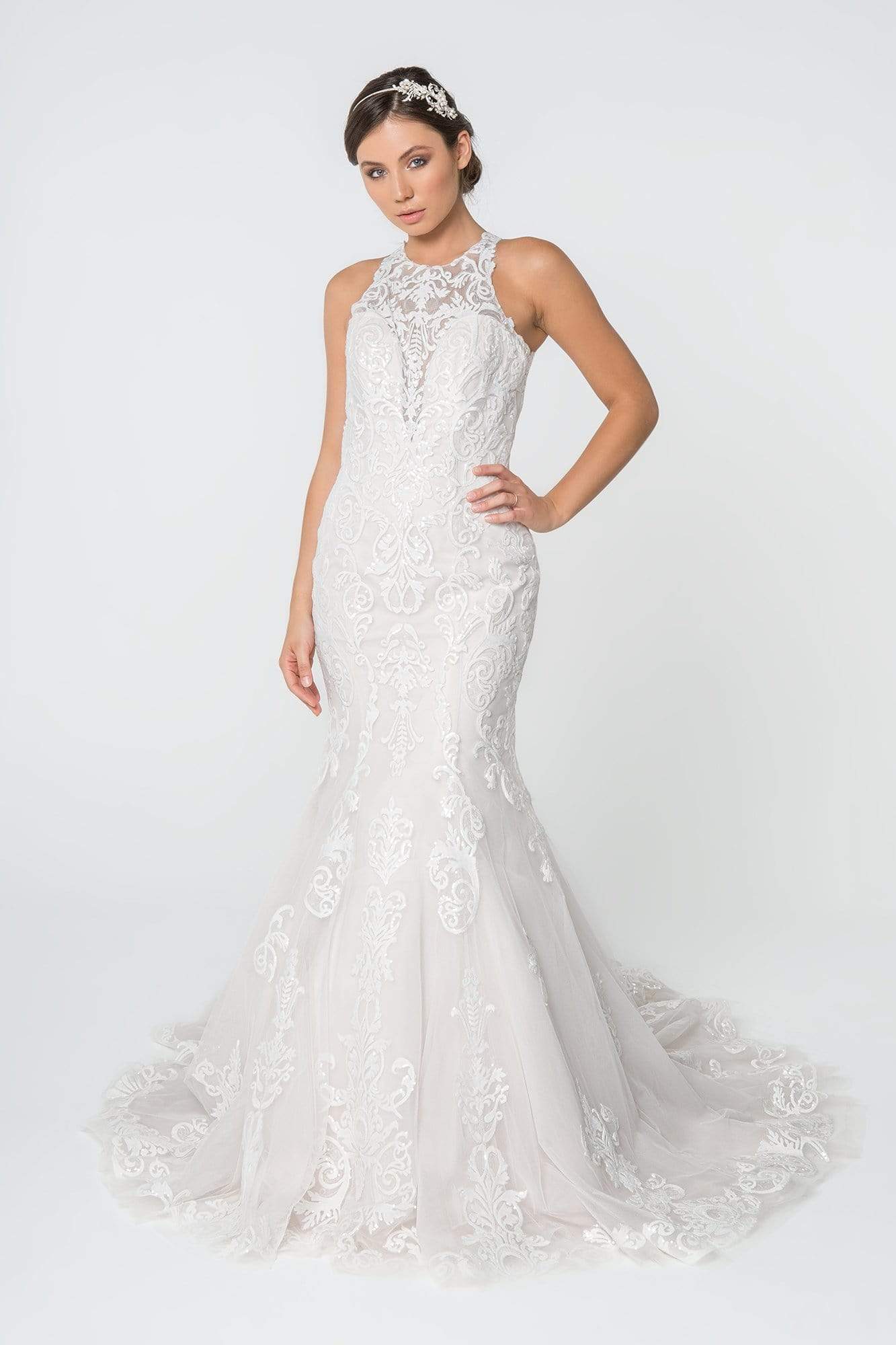 Elizabeth K - GL2818 Embellished Illusion Jewel Trumpet Bridal Dress
