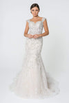 Sophisticated Natural Waistline Embroidered Jeweled Fitted Sweetheart Cap Sleeves Mermaid Floor Length Dress