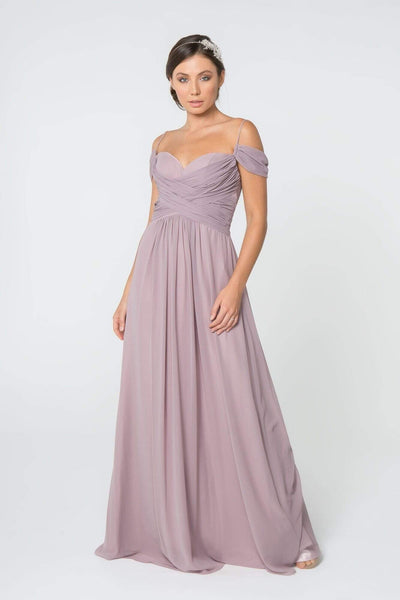 A-line Floor Length Sweetheart Open-Back Ruched Back Zipper Chiffon Empire Waistline Cold Shoulder Sleeves Spaghetti Strap Dress with a Brush/Sweep Train