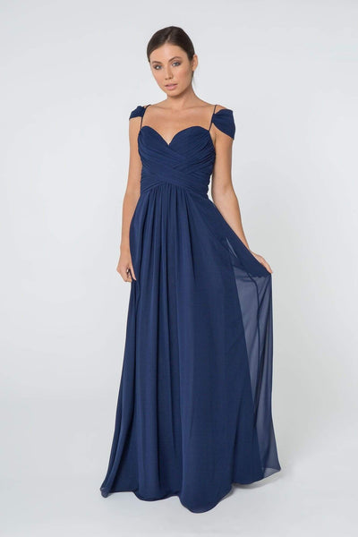 A-line Chiffon Ruched Open-Back Back Zipper Sweetheart Cold Shoulder Sleeves Spaghetti Strap Empire Waistline Floor Length Dress with a Brush/Sweep Train