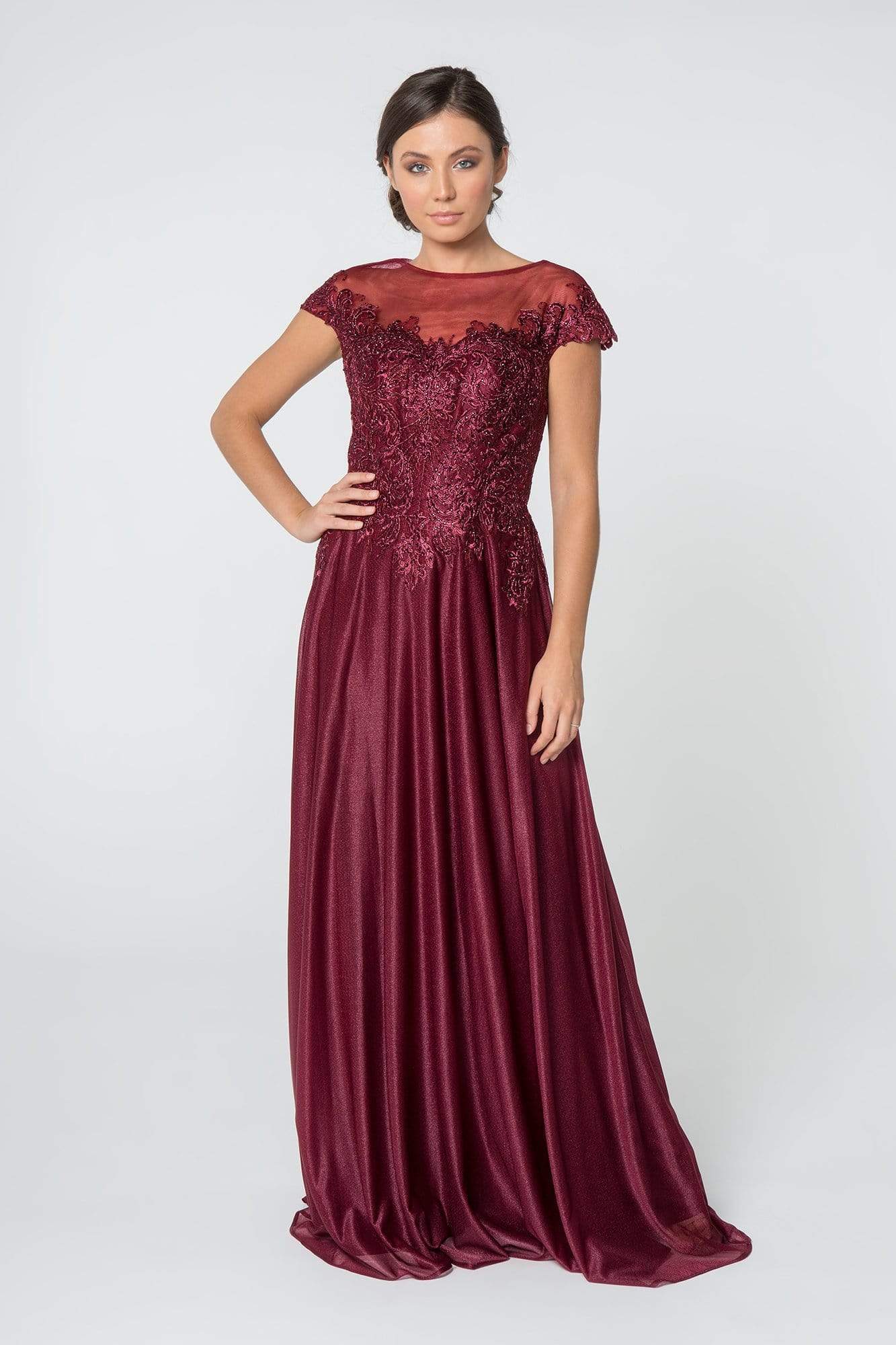 Elizabeth K - GL2828 Embellished Lace Bateau Chiffon A-line Gown
