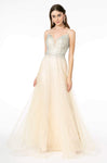 A-line V-neck Full-Skirt Sleeveless Illusion Beaded Mesh Sheer Cutout Natural Waistline Evening Dress