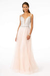 A-line V-neck Sleeveless Spaghetti Strap Tulle Plunging Neck Jeweled Open-Back Illusion Back Zipper Wrap Natural Waistline Dress with a Brush/Sweep Train