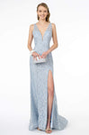 Tall Sophisticated V-neck Metallic Slit Illusion Backless Glittering Lace-Up Back Zipper Open-Back Plunging Neck Sleeveless Natural Waistline Sheath Sheath Dress with a Brush/Sweep Train