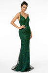 V-neck Glittering Mesh Open-Back Fitted Illusion Back Zipper Beaded Sleeveless Natural Waistline Mermaid Evening Dress with a Brush/Sweep Train