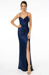 Sophisticated V-neck Sleeveless Spaghetti Strap Sequined Wrap Slit Glittering Lace-Up Natural Waistline Sheath Sheath Dress