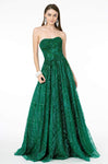 A-line Strapless Natural Waistline Floor Length Sweetheart Back Zipper Fitted Mesh Open-Back Glittering Dress