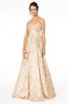 A-line Strapless Fitted Glittering Open-Back Back Zipper Mesh Natural Waistline Floor Length Sweetheart Dress