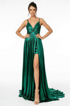 Tall A-line V-neck Metallic Sleeveless Open-Back Slit Pleated Dress with a Brush/Sweep Train by Elizabeth K