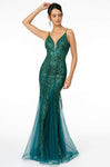 V-neck Plunging Neck Mermaid Sleeveless Spaghetti Strap Fall Floor Length V Back Sheer Mesh Back Zipper Sequined Fitted Glittering Tulle Natural Waistline Evening Dress