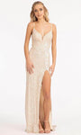 Sexy Plunging Neck Sweetheart Sleeveless Spaghetti Strap Back Zipper Cutout Sheer Sequined Slit Open-Back Beaded Natural Waistline Sheath Floor Length Sheath Dress/Evening Dress with a Brush/Sweep Tra