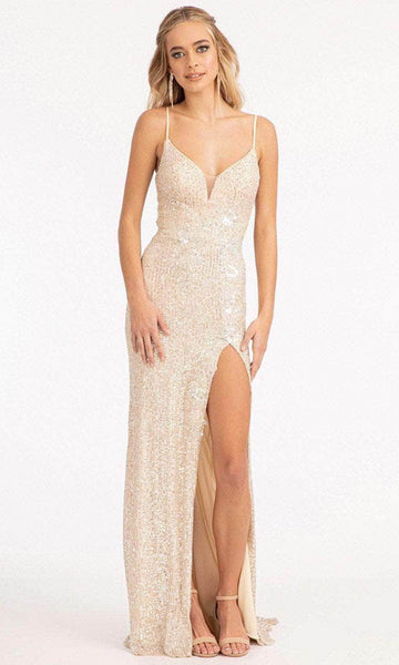 Sexy Sleeveless Spaghetti Strap Floor Length Natural Waistline Plunging Neck Sweetheart Back Zipper Open-Back Sequined Beaded Slit Cutout Sheer Sheath Sheath Dress/Evening Dress with a Brush/Sweep Tra