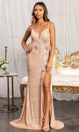 Sexy Natural Waistline Plunging Neck Sweetheart Sleeveless Spaghetti Strap Back Zipper Sheer Sequined Cutout Slit Open-Back Beaded Floor Length Sheath Sheath Dress/Evening Dress with a Brush/Sweep Tra