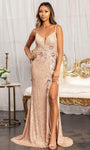 Sexy Sleeveless Spaghetti Strap Sheath Natural Waistline Floor Length Plunging Neck Sweetheart Beaded Cutout Open-Back Sheer Slit Sequined Back Zipper Sheath Dress/Evening Dress with a Brush/Sweep Tra