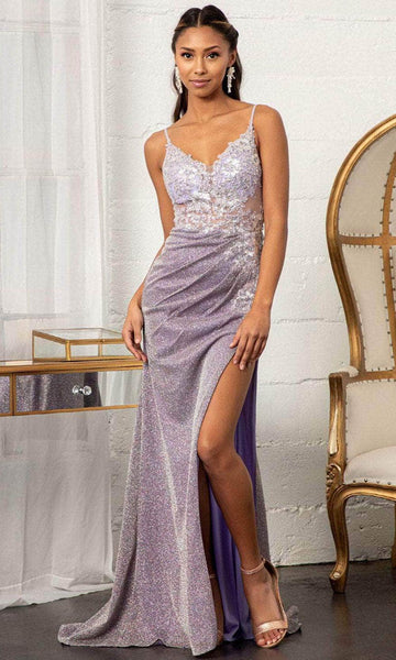 V-neck Open-Back Asymmetric Glittering Cutout Lace-Up Pleated Fitted Slit Applique Sheer Embroidered Sequined Floor Length Corset Natural Waistline Sleeveless Spaghetti Strap Mermaid Plunging Neck Eve