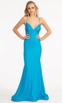 V-neck Empire Waistline Mermaid Spaghetti Strap Plunging Neck Lace-Up Jersey Prom Dress with a Brush/Sweep Train With Rhinestones