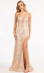Sheer Slit Back Zipper Cutout Sequined Applique Embroidered Natural Waistline Spaghetti Strap Plunging Neck Sweetheart Lace Trim Mermaid Prom Dress with a Brush/Sweep Train