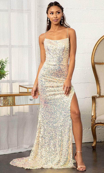 Natural Waistline Sleeveless Scoop Neck Straight Neck Beaded Sequined Slit Fitted Lace-Up Back Zipper Fit-and-Flare Sheath Sheath Dress/Evening Dress with a Brush/Sweep Train