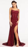 Straight Neck Spaghetti Strap Sequined Slit Back Zipper Sheath Mermaid Natural Waistline Sheath Dress/Evening Dress