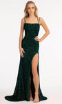 Sequined Back Zipper Slit Sheath Mermaid Straight Neck Natural Waistline Spaghetti Strap Sheath Dress/Evening Dress