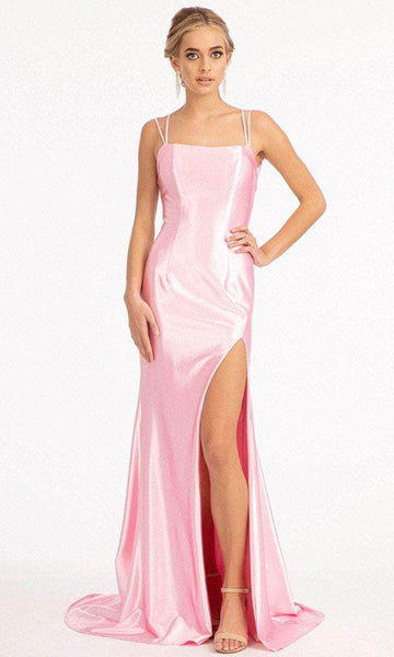 Sexy Satin Mermaid Sleeveless Spaghetti Strap Natural Waistline Back Zipper Goddess Lace-Up Open-Back Fitted Slit Straight Neck Floor Length Evening Dress