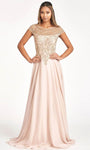 A-line Scoop Neck Floor Length Chiffon Cap Sleeves Sheer Beaded Embroidered Back Zipper Natural Waistline Dress