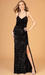 V-neck Velvet Halter Sweetheart Natural Waistline Open-Back Sequined Slit Lace-Up Back Zipper Sheath Sleeveless Spaghetti Strap Sheath Dress/Evening Dress/Prom Dress