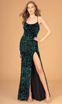 Sheath Velvet Back Zipper Slit Open-Back Sequined Natural Waistline General Print Sleeveless Spaghetti Strap Cowl Neck Scoop Neck Sweetheart Sheath Dress/Prom Dress with a Brush/Sweep Train