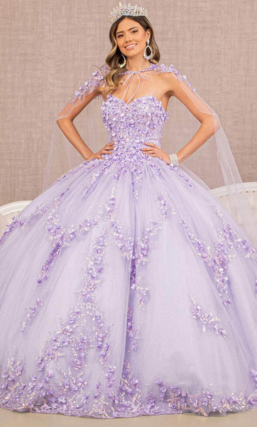 Strapless Sweetheart Basque Corset Waistline Fall Floral Print Tiered Lace-Up Applique Sheer Mesh Quinceanera Dress with a Brush/Sweep Train