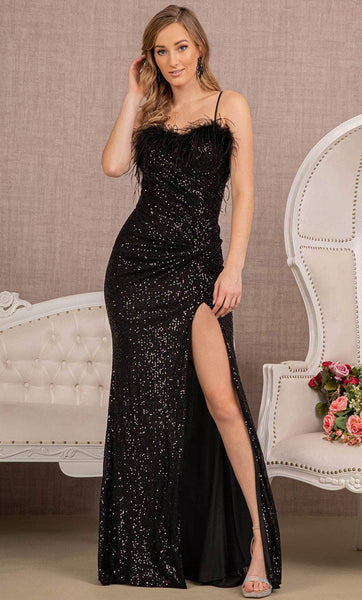 Sophisticated Sleeveless Spaghetti Strap Natural Waistline Crepe Open-Back Ruched Sequined Glittering Slit Mermaid Sweetheart Floor Length Evening Dress with a Brush/Sweep Train